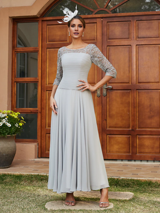 A-line/Princess Transparent Collar Half Sleeve Length Mother of the bride dress