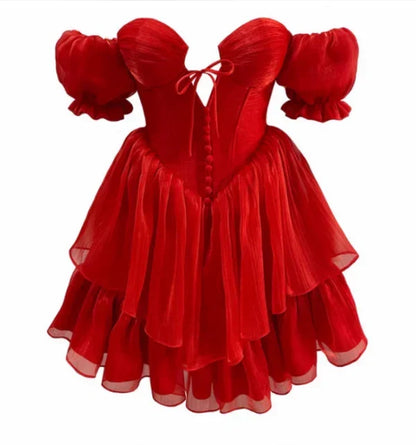 Cute Red Off-the-shoulder Short A-Line Party Dress Cocktail Dress Homecoming Dress HZ1024