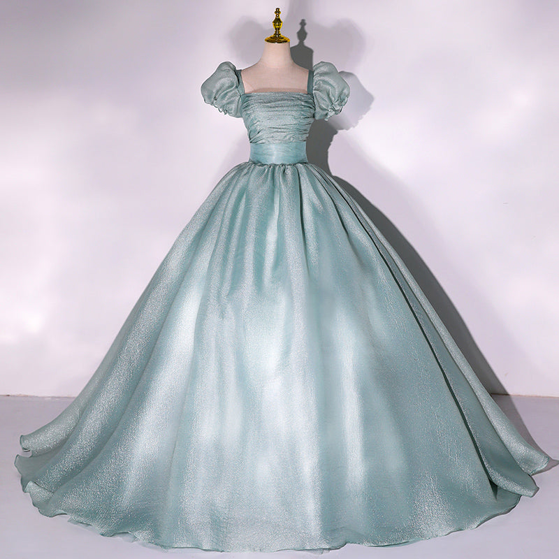 Green tulle long ball gown dress A line formal gown  10348