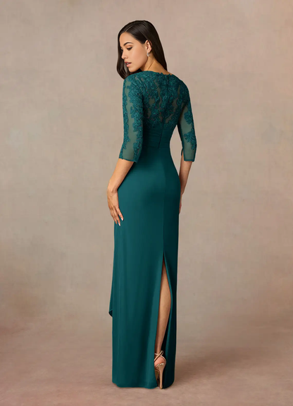 Sheath Appliques Lace Peacock 3/4 Length Sleeve formal dresses evening dress Mother of the Bride Dresses