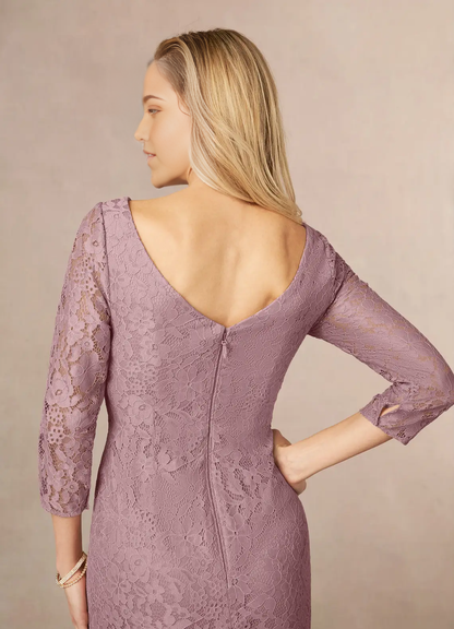 Sheath Lace Tea Length Dusty Rose formal dresses evening dress Mother of the Bride Dresses