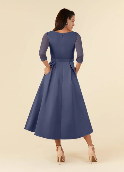 A-Line V-Neck Pleated Tea Length Stormy formal dresses evening dress Mother of the Bride Dresses