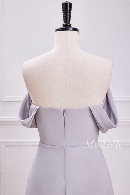 Gray Chiffon Off-the-Shoulder Maxi Dress with Slit