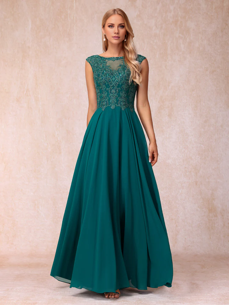 A-line/princess transparent collar sleeveless long style official mother of the bride dress