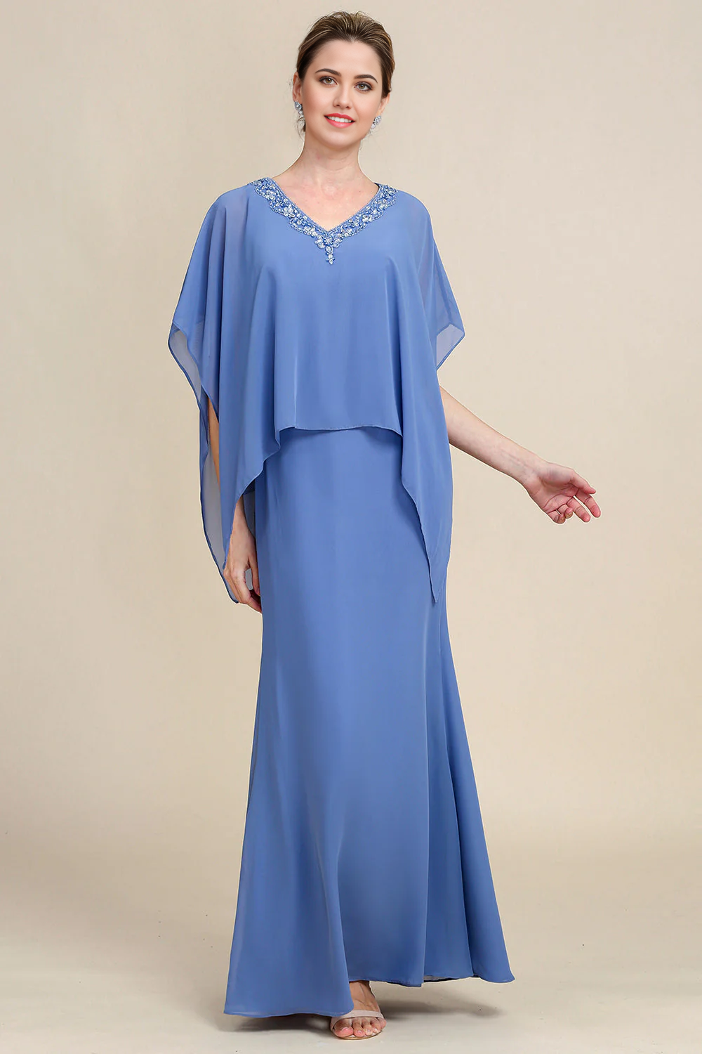 Sparkly Beaded Batwing Sleeves Mother of the Bride Dress