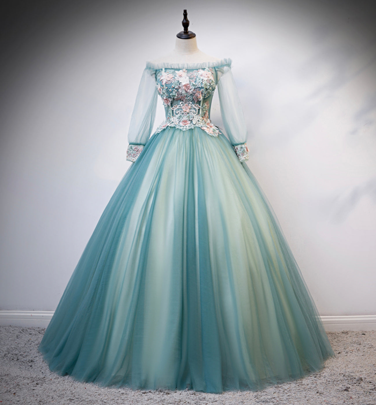 Green tulle lace long ball gown dress formal dress  8617