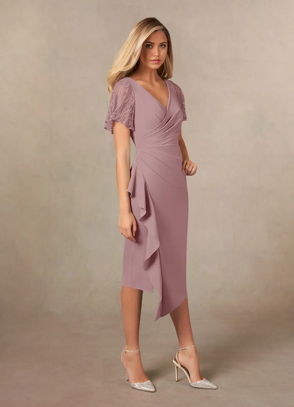 Sheath V-Neck Pleated Dusty Rose formal dresses evening dress Mother of the Bride Dresses