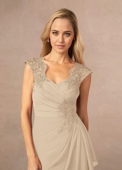 A-Line Lace Appliques Chiffon Champagne formal dresses evening dress Mother of the Bride Dresses