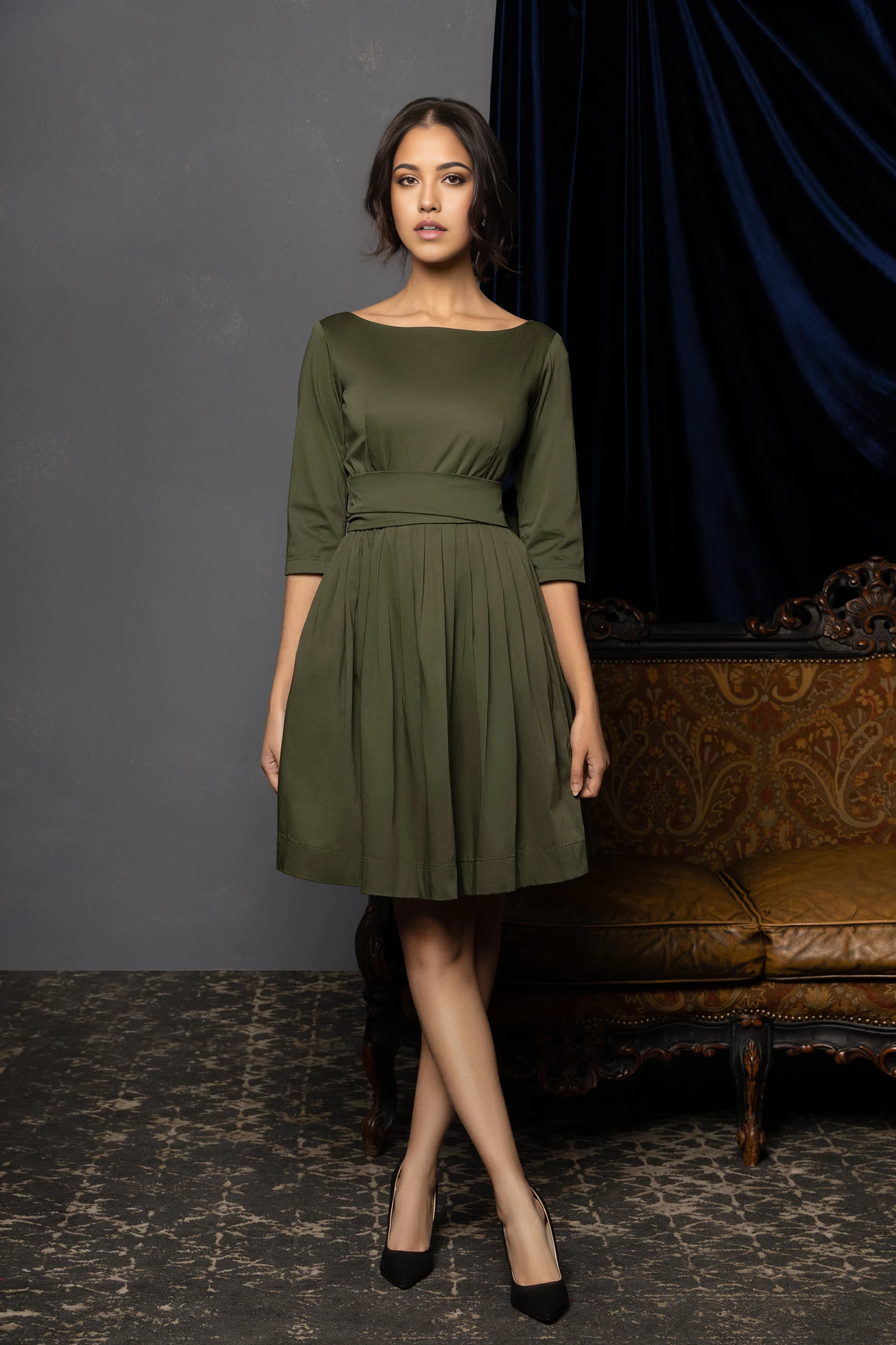 A-line 1950s elegance Crew Neck 3/4 Sleeve Bridesmaid Dress Formal Dresses for Wedding Guest Cocktail Dress Mother of the Bride Dresses