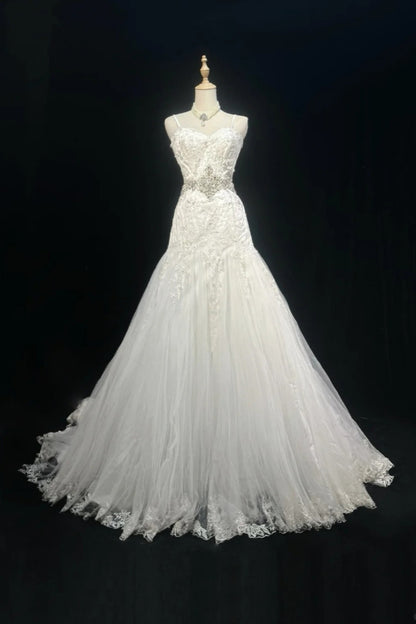 girlhomeshops-White, Exquisitely Beaded, Gorgeous Long Wedding Dress Tulle gh6242