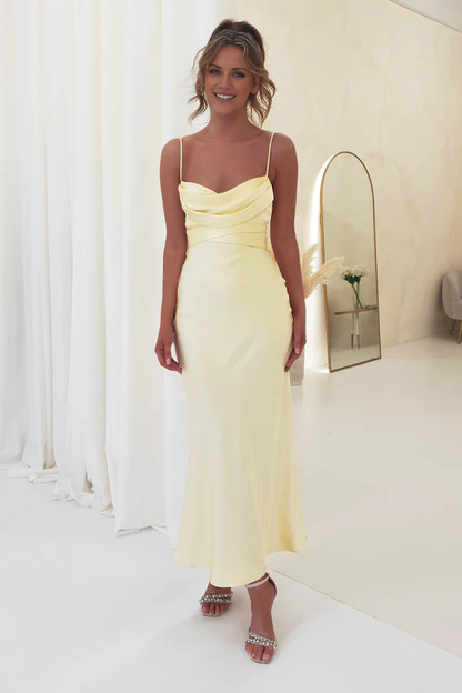 Thin shoulder straps pleated backless long Prom dress - Jimiss Dress
