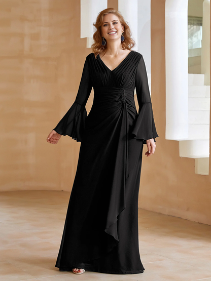 V-neck folds and mother of the bride dress