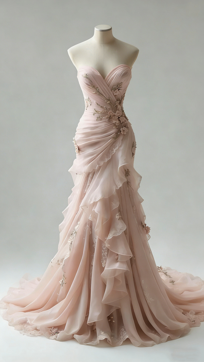 Ivory Vintage Floral Long Tulle Ball Gown Wedding Dress gh4955