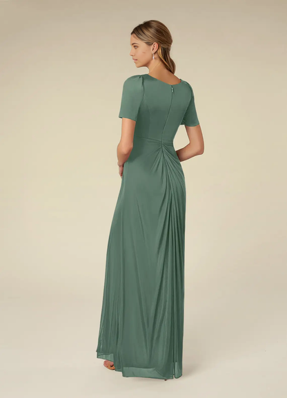 A-Line V-Neck Short Sleeve Pleated formal dresses evening dress Mother of the Bride Dresses