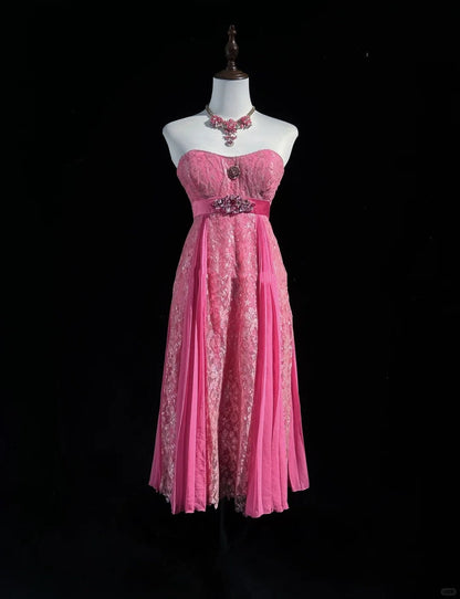 Pink Vintage Elegant Exquisite Rhinestone Lace Short Homecoming Dress Tulle Prom Dress Evening Dress Ball Gown Birthday Party Dress gh3859