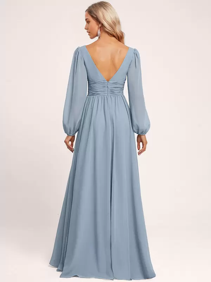 A-Line Floor-Length Zipper Chiffon formal dresses evening gown Bridesmaid Dress
