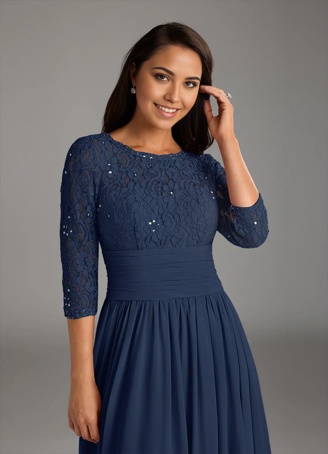 A-Line Lace Chiffon Dark Navy formal dresses evening dress Mother of the Bride Dresses