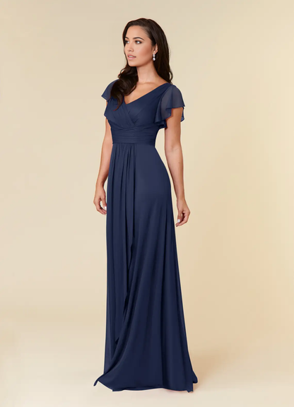 A-Line V-Neck Pleated Dark Navy formal dresses evening dress Mother of the Bride Dresses