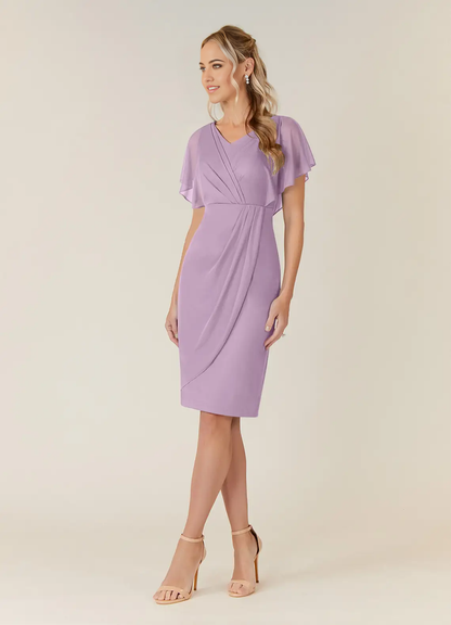 Sheath V-Neck Pleated Tea Length Wisteria formal dresses evening dress Mother of the Bride Dresses