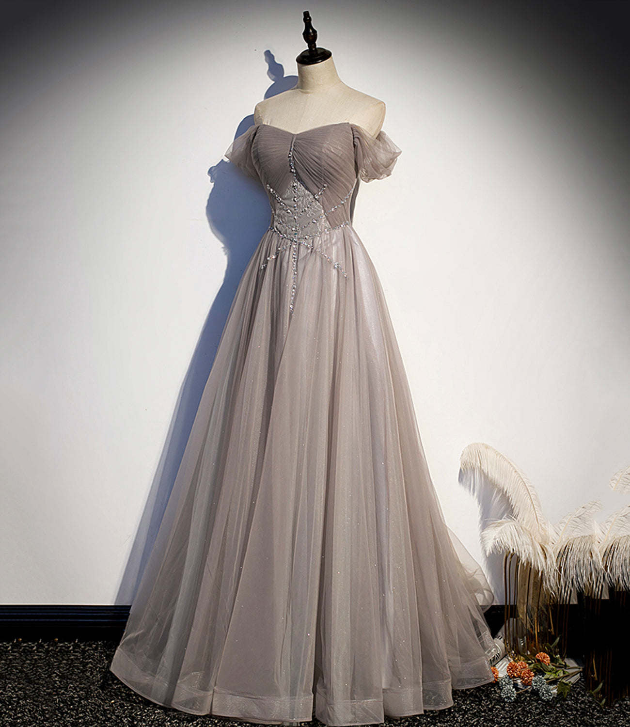 Elegant tulle lace long prom dress A line evening gown  10140