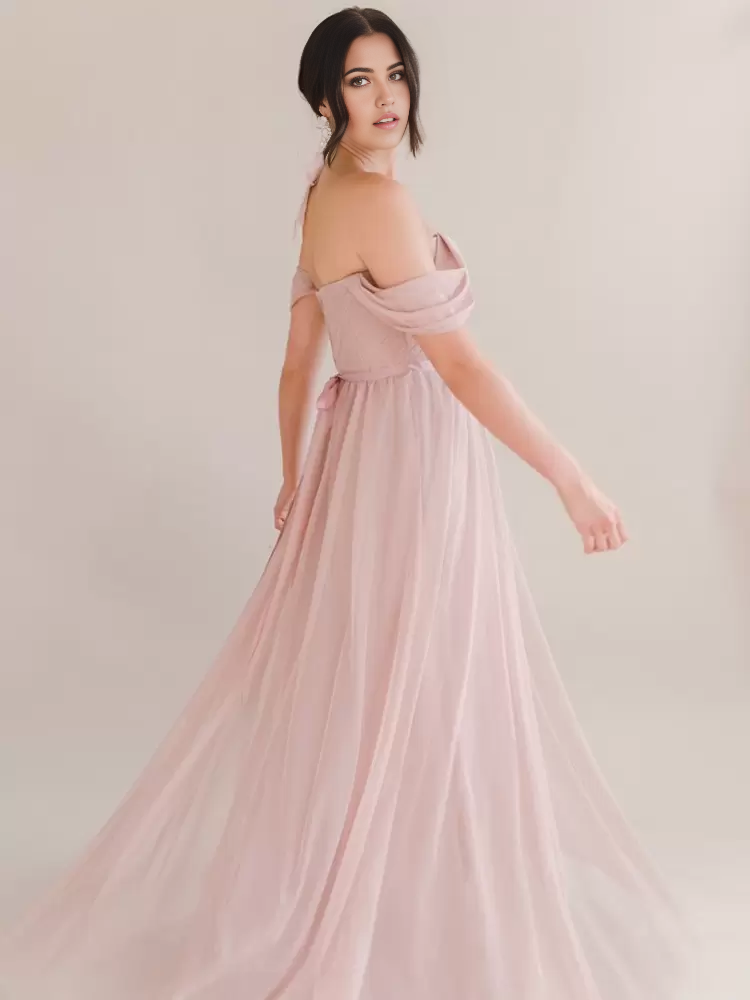 A-Line Bateau Neck Chiffon Floor-Length Pleated formal dresses evening gown Party Dresses