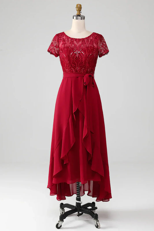 Sparkly Sequin Asymmetrical Mother of Bride Dress with Appliques
