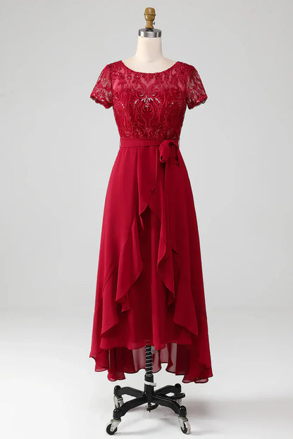 Sparkly Sequin Asymmetrical Mother of Bride Dress with Appliques