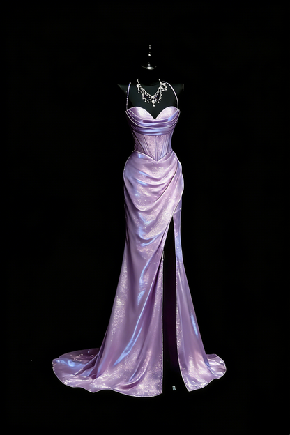 Galaxy Iridescent Style Blue Shimmer Halter Mermaid Gown - Starlight Theme Dinner & Red Carpet Dress gh6570