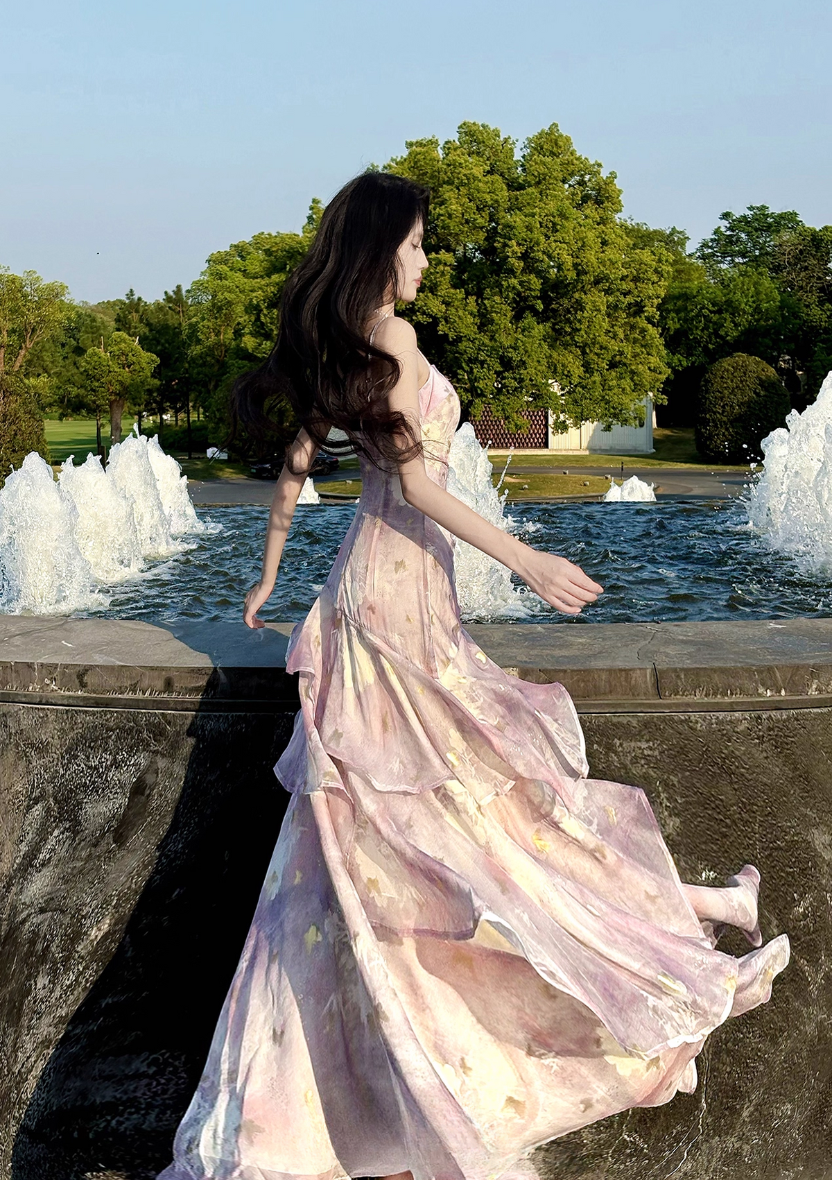 Vintage Lilac Floral Mermaid Spaghetti Strap Evening Dress Long Prom Dress HZ1024
