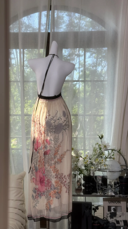 Enchanting V-neck Floral Jacquard Chiffon Prom Dress Evening Dress HZ1024