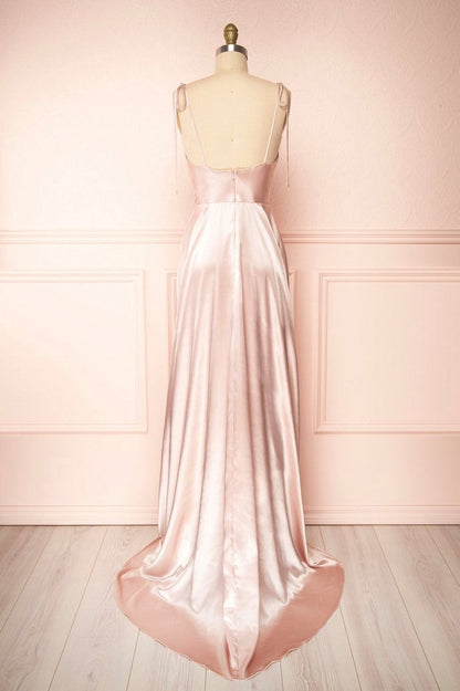 Vienna | Simple Satin Long A-Line Prom Dress Spaghetti Straps Evening Dress