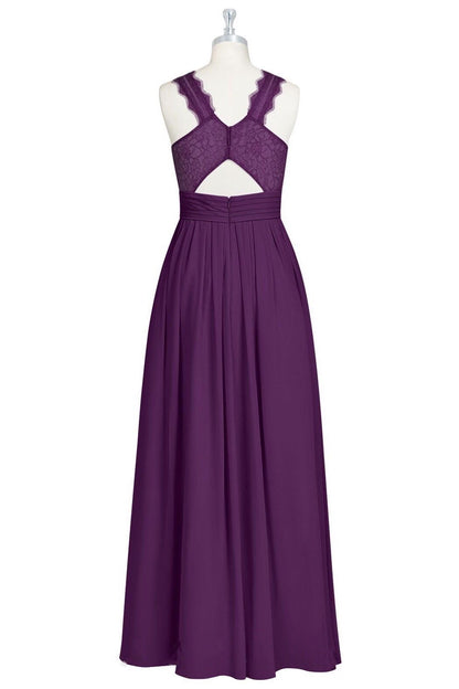 Purple Halter Backless A-line Gathered Bridesmaid Dress