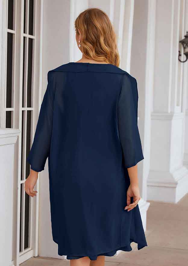 A-line Scoop Neck Knee-Length Chiffon Mother of the Bride Dresses With Pleated and Jacket Pure Color