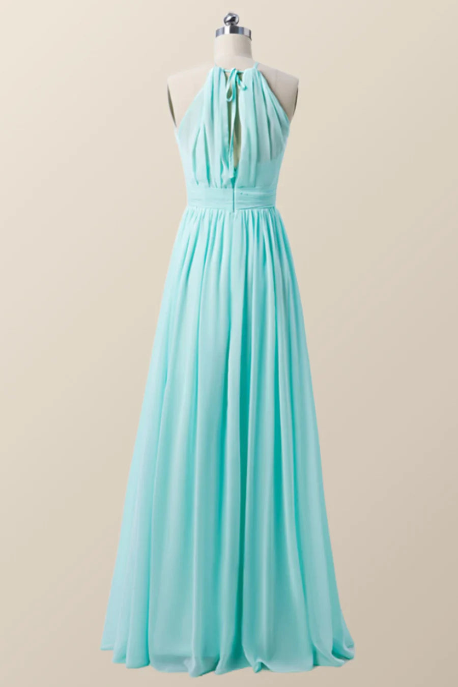 Halter Blue Chiffon Long Bridesmaid Dress