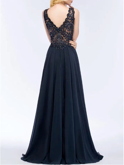 Long A-line V-neck Sleeveless Floor-Length Chiffon Bridesmaid Dresses