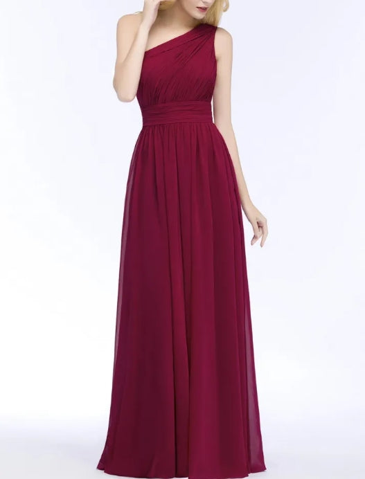 A-line One-Shoulder Bridesmaid Dresses Ruched Long Wedding Bridesmaid Dress