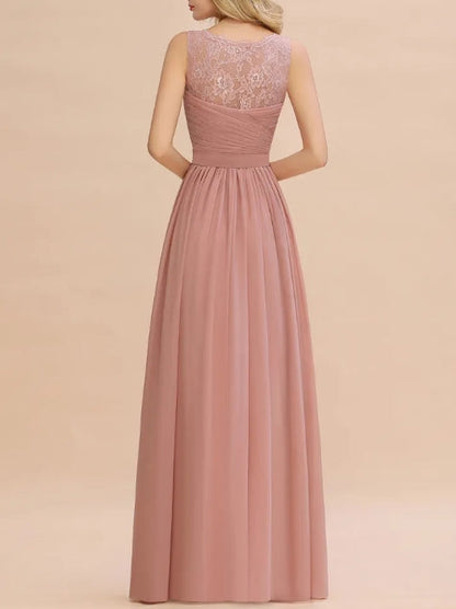 A-line Chiffon Lace V-Neck Ruffles Chiffon Bridesmaid Dress