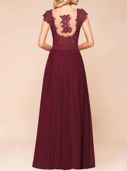 A-line Chiffon Lace Scoop Floor Length Formal Bridesmaid Dresses