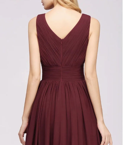 Long A-line V-Neck Floor-length Chiffon Bridesmaid Dress