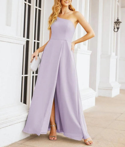 Women's One Shoulder Formal Prom Gowns for Mother of The Bride Side Slit Bridesmaid Dresses