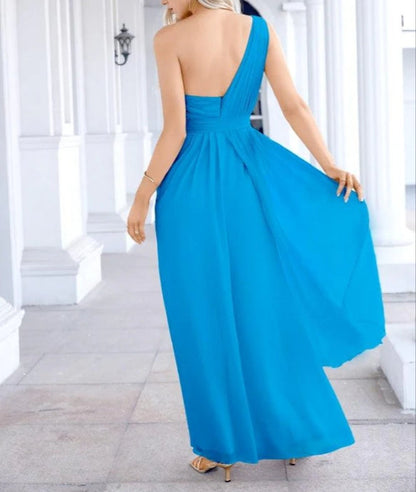 Ladies Chiffon One Shoulder Bridesmaid Evening Dress Wedding Party Evening Dress
