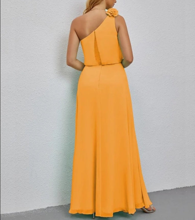 One Shoulder Sleeveless Long Bridesmaid Dresses A-line Formal Evening Gown Side Split