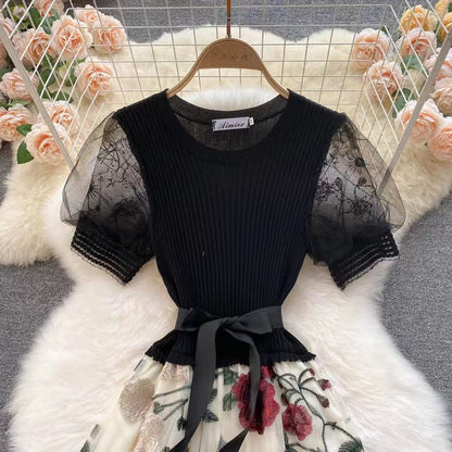 Vintage Floral Embroidery Design Mesh Women Dress HZ1024