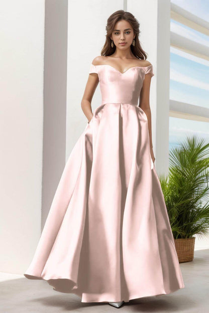 A-Line Floor Length Satin Prom Dress CS0408