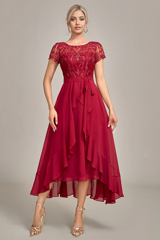 Sparkly Asymmetrical Sequin Mother of Bride Dress with Appliques