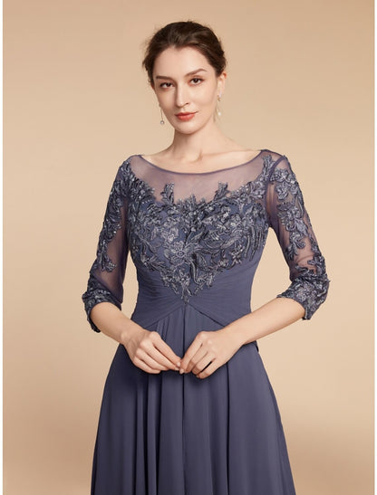 Sheath / Column Mother of the Bride Dress Wedding Guest Elegant Vintage Scoop Neck Ankle Length Chiffon Lace Half Sleeve