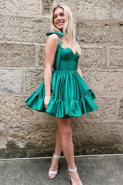 Sweetheart Bow Strap A-Line Ruched Sleeveless Homecoming Dress