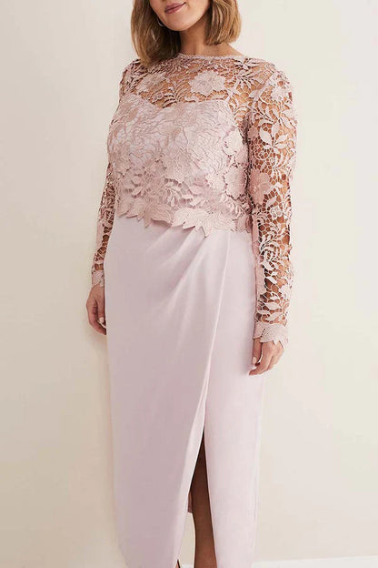 Two piece set of sheath/pillar pink mother of the bride dress