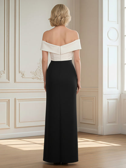 Off-Shoulder Color Block Formal Gown with Front Slit Black