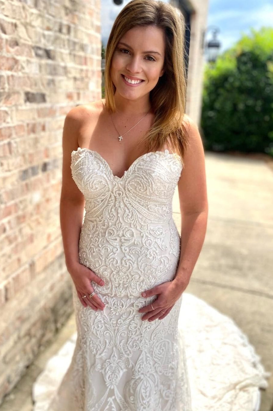 White Embroidered Sweetheart Mermaid Long Wedding Dress